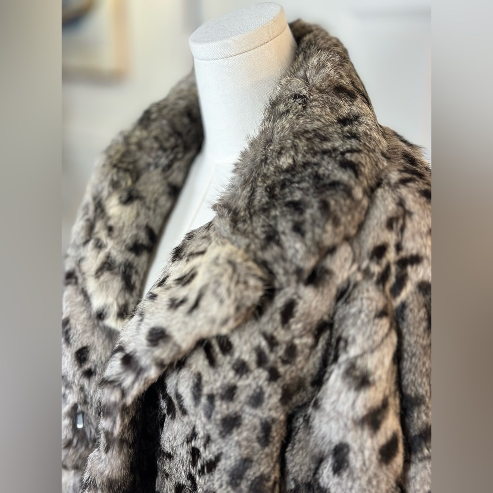 Genuine Rabbit Dyed Leopard Print Fur Coat - Picture 4 of 10